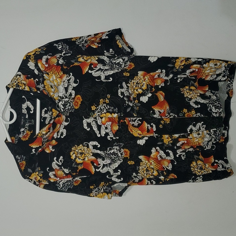 Forever 21 Black Floral Casual Button Down Shirt